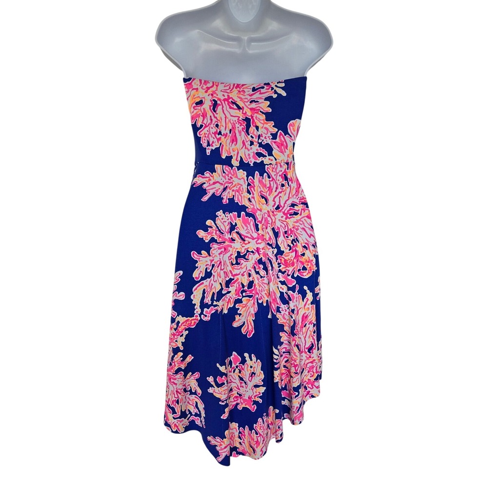 Lilly Pulitzer Loleta Dress Size XS Blue Pink Coral Reef Strapless Resort Preppy - Picture 5 of 10